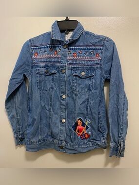 Disney Girls Size 9 10 Blue Denim Jacket Elena Of Avalor Embroidered  Dark Wash